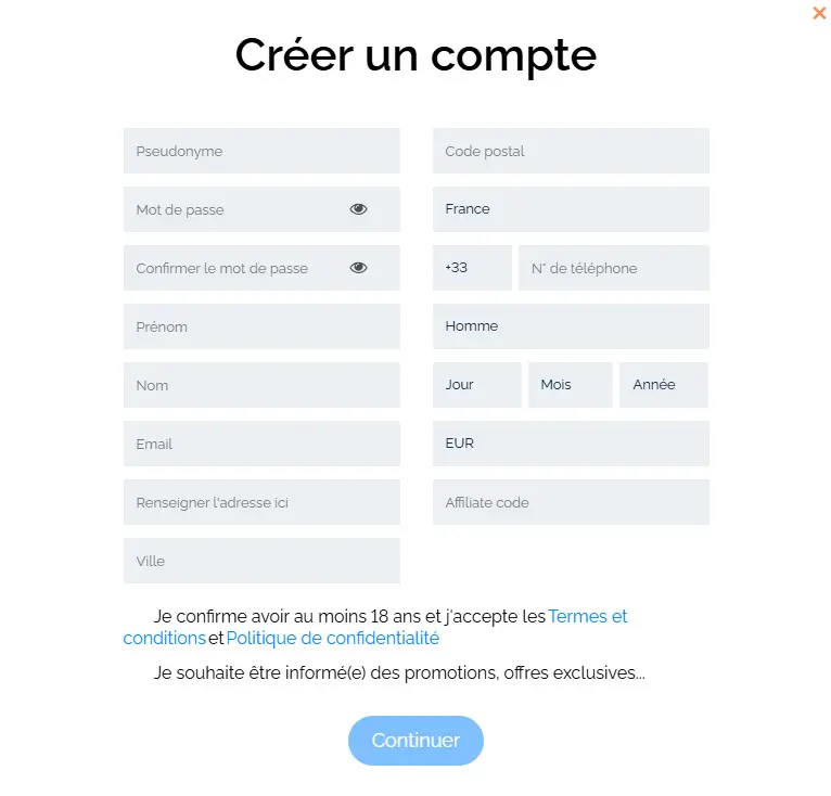 Processus d'inscription Royal Game Casino